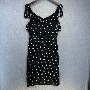 Forever 21 Lemon Print Ruffle Dress Womens Large Black Yellow Midi Sleeveless